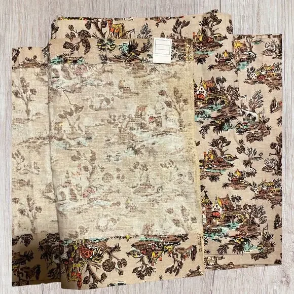 VTG Fabric Vat Color Print Farmhouse Cottage Lake Pre Shrunk 2 Pieces Read